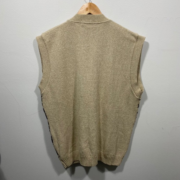 Vintage Argyle Grandpa Sweater Vest Beige Green Navy XL Cotton Preppy Golf - Picture 3 of 8